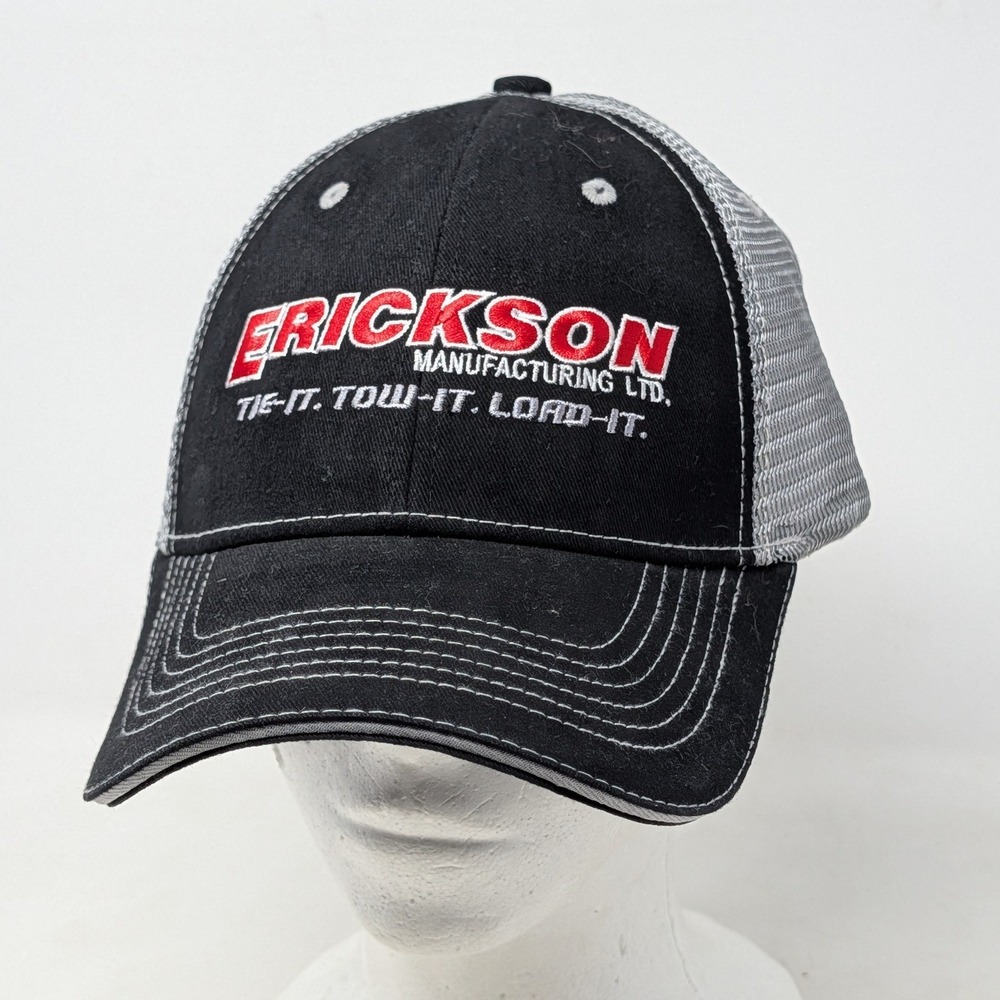 Erickson Manufacturing Trucker Hat Mountain Lakes Black Grey Mesh Adjustable Cap